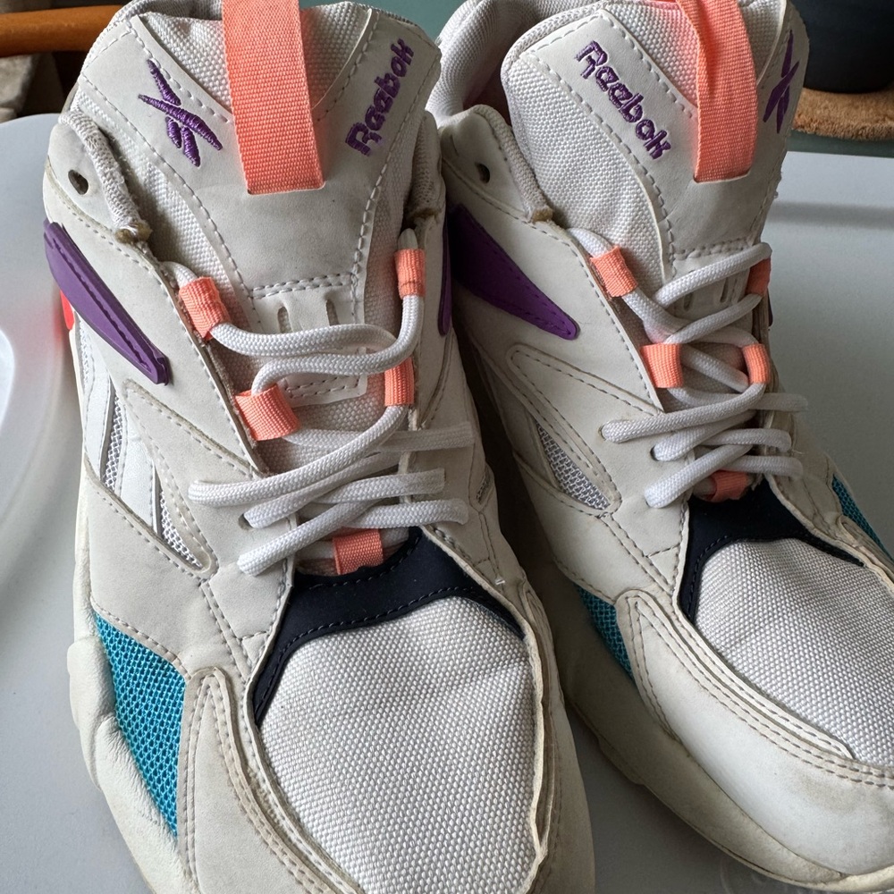 Reebok Purple and White High-Top Sneakers with Retro Design